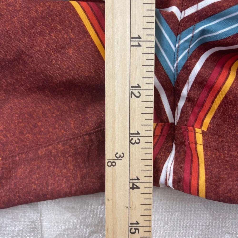Eddie Bauer Mens 2XL Swim‎ Trunks Rust Red Multi Stripe Mesh Lined Board Shorts